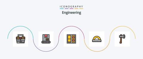 Engineering Line Filled Flat 5 Icon Pack Including ax tool. scale. building. ruler. construction vector