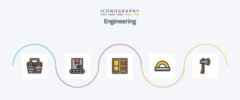 paquete de iconos de 5 planos llenos de línea de ingeniería que incluye herramienta de hacha. escala. edificio. gobernante. construcción vector