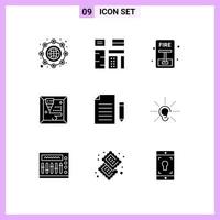 Group of 9 Solid Glyphs Signs and Symbols for extension data premium printing fire Editable Vector Design Elements