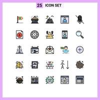 Filled line Flat Color Pack of 25 Universal Symbols of page interface birthday browser mountain Editable Vector Design Elements