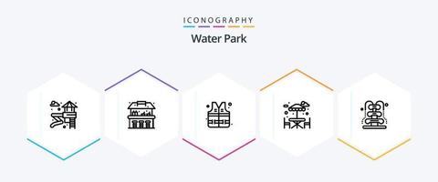 paquete de iconos de 25 líneas de parque acuático que incluye. agua. parque. romance. fuente vector