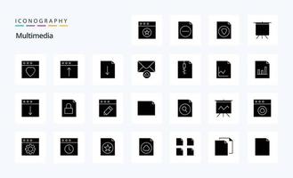 paquete de iconos de 25 glifos sólidos multimedia vector