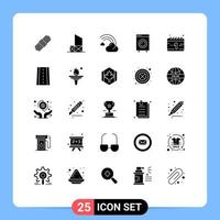 25 Universal Solid Glyph Signs Symbols of hardware electronic cloud electric rain Editable Vector Design Elements