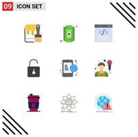 Stock Vector Icon Pack of 9 Line Signs and Symbols for unlock safety browser padlock interface Editable Vector Design Elements