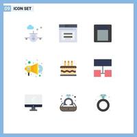 User Interface Pack of 9 Basic Flat Colors of candle birthday email speaker advertise Editable Vector Design Elements