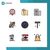 Group of 9 Filledline Flat Colors Signs and Symbols for alert sport checkout footbal price Editable Vector Design Elements