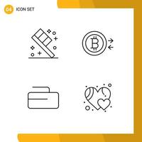 Pack of 4 Modern Filledline Flat Colors Signs and Symbols for Web Print Media such as toothbrush favorite bitcoin curling like Editable Vector Design Elements