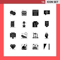 Pack of 16 creative Solid Glyphs of media technical advertising world search Editable Vector Design Elements