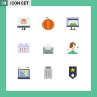 Mobile Interface Flat Color Set of 9 Pictograms of appointment schedule watermelon calendar image Editable Vector Design Elements