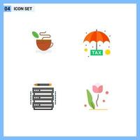 Editable Vector Line Pack of 4 Simple Flat Icons of tea database coffee plan server Editable Vector Design Elements