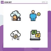 Pack of 4 Modern Filledline Flat Colors Signs and Symbols for Web Print Media such as cloud minus bag body data Editable Vector Design Elements