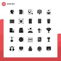 Modern Set of 25 Solid Glyphs Pictograph of spa computer care server data sharing Editable Vector Design Elements