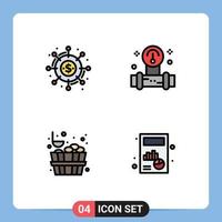 Set of 4 Modern UI Icons Symbols Signs for campaign bucket donation plump stone Editable Vector Design Elements