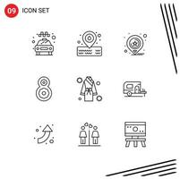 Pack of 9 Modern Outlines Signs and Symbols for Web Print Media such as shower hotel maps bath th Editable Vector Design Elements