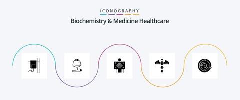 paquete de iconos de glifo 5 de bioquímica y medicina para la salud que incluye atención. corazón. radiografía. símbolo. vector