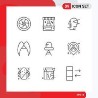 Group of 9 Outlines Signs and Symbols for movember moustache marketing provider leader Editable Vector Design Elements