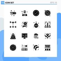 16 Universal Solid Glyph Signs Symbols of mechanics car ui auto tick Editable Vector Design Elements