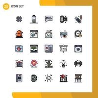 Set of 25 Vector Filled line Flat Colors on Grid for ddos attack love usb photograph Editable Vector Design Elements