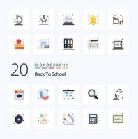 20 Back To School Flat Color icon Pack like school research flask school study vector