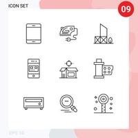 User Interface Pack of 9 Basic Outlines of payment card machine bank rescue Editable Vector Design Elements