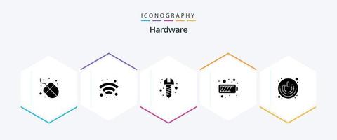 paquete de iconos de 25 glifos de hardware que incluye interruptor. botón de encendido. tornillo. poder. energía vector