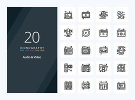 20 Audio And Video Outline icon for presentation vector