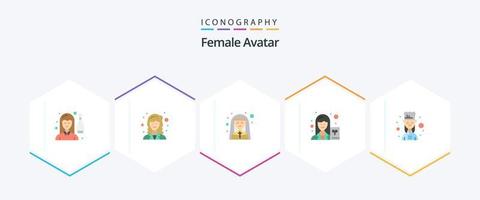 avatar femenino 25 paquete de iconos planos que incluye escritor. científico. científico. femenino. monja vector