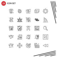 Pictogram Set of 25 Simple Lines of management presentation chating video youtube Editable Vector Design Elements