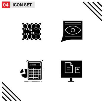 Mobile Interface Solid Glyph Set of Pictograms of chip inbox grid contact calculation Editable Vector Design Elements
