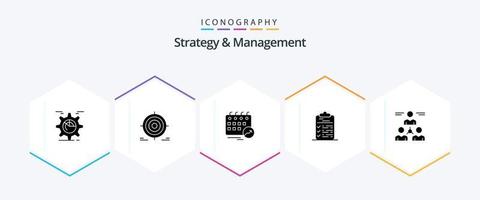 paquete de iconos de 25 glifos de estrategia y gestión que incluye tarea. Lista de Verificación. objetivo. flecha. fecha vector