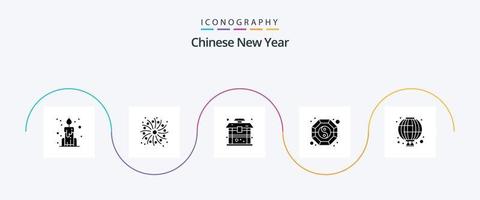 Chinese New Year Glyph 5 Icon Pack Including red. chinese. china. china. yang vector