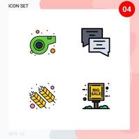 Set of 4 Modern UI Icons Symbols Signs for referee india chat food board Editable Vector Design Elements