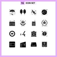 Modern Set of 16 Solid Glyphs Pictograph of space astronaut fried genetic dna Editable Vector Design Elements