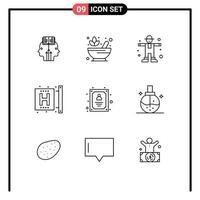 Set of 9 Vector Outlines on Grid for account form character fitness center Editable Vector Design Elements