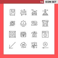 Pictogram Set of 16 Simple Outlines of switch power car start button Editable Vector Design Elements