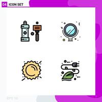 4 Universal Filledline Flat Color Signs Symbols of bath sun shave makeup weather Editable Vector Design Elements
