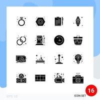 Set of 16 Vector Solid Glyphs on Grid for ramadan lantern document sheet page Editable Vector Design Elements