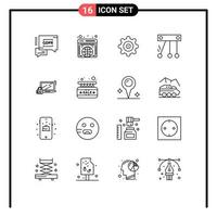 Set of 16 Commercial Outlines pack for board lock gear security computer Editable Vector Design Elements