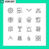 Group of 16 Outlines Signs and Symbols for donation valve arrow system plumber Editable Vector Design Elements