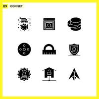 9 Universal Solid Glyph Signs Symbols of control storage shield reel camera reel Editable Vector Design Elements