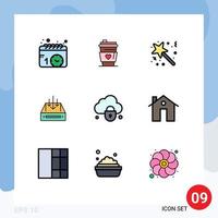 Mobile Interface Filledline Flat Color Set of 9 Pictograms of delivery box magic mail award Editable Vector Design Elements