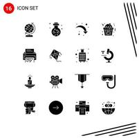 Pack of 16 creative Solid Glyphs of document data reload confidential food Editable Vector Design Elements