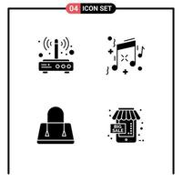 Set of 4 Vector Solid Glyphs on Grid for modem fashion connection music sale Editable Vector Design Elements