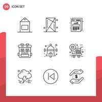 Modern Set of 9 Outlines Pictograph of school hobby chart hobbies back pack Editable Vector Design Elements