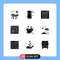 Solid Glyph Pack of 9 Universal Symbols of hand seo add performance website Editable Vector Design Elements