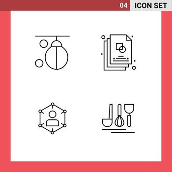 Pack of 4 creative Filledline Flat Colors of bag connection punching creative network Editable Vector Design Elements