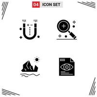 4 Universal Solid Glyph Signs Symbols of attraction ecology science in ice Editable Vector Design Elements