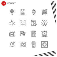 Set of 16 Vector Outlines on Grid for garden thing save portfolio decoration Editable Vector Design Elements