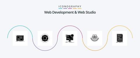 desarrollo web y paquete de iconos de glifo 5 de estudio web que incluye el sitio. estático. boya salvavidas. sitio. diseño vector