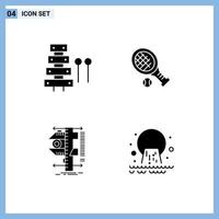 Set of 4 Commercial Solid Glyphs pack for audio measure sound racket calipers Editable Vector Design Elements